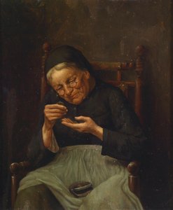 Geldtellerend oud vrouwtje